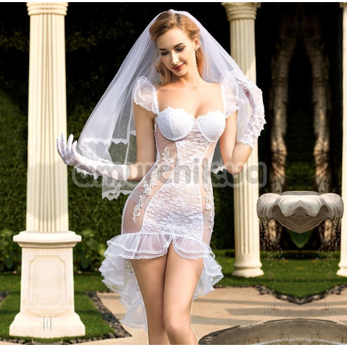Костюм невесты JSY Sexy Lingerie, белый: платье + фата + перчатки