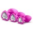 Набор анальных пробок с прозрачными кристаллами в виде сердечек Luxe Bling Plugs Trainer Kit, розовый - Фото №1