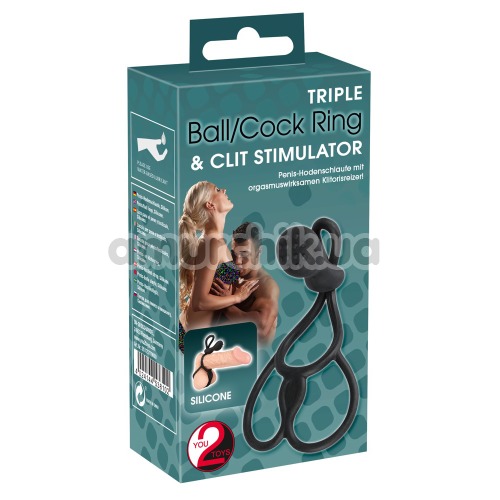 Эрекционное кольцо Triple Ball/Cock Ring & Clit Stimulator, черное