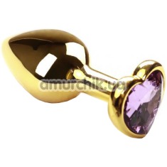 Анальная пробка с розовым кристаллом SWAROVSKI Gold Heart Tourmalin, золотая - Фото №1
