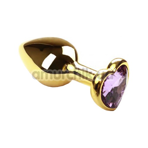 Анальная пробка с розовым кристаллом SWAROVSKI Gold Heart Tourmalin, золотая