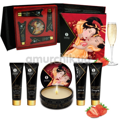Набір для масажу Shunga Geishas Secret Kit - полуничне вино