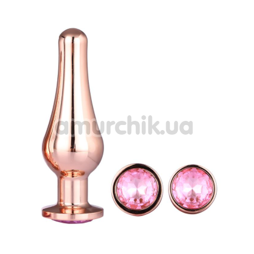 Набор из 3 анальных пробок с розовым кристаллом Gleaming Love Pleasure Plug Set, розовый