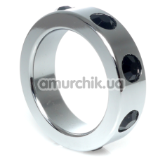 Эрекционное кольцо с черными кристаллами Boss Series Metal Ring Diamonds Medium, серебряное - Фото №1