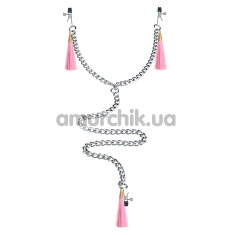 Зажимы для сосков и клитора LoveToy Bondage Fetish Nipple Clit Tassel Clamp With Chain, розовые - Фото №1