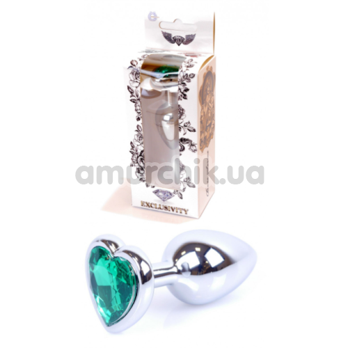 Анальна пробка з зеленим кристалом Exclusivity Jewellery Silver Heart Plug, срібна