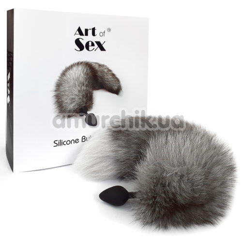 Анальная пробка с серым хвостиком Art Of Sex Silicone Butt Plug Artctic Fox M, черная