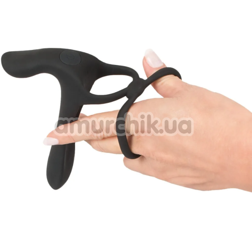 Насадка на пенис с эрекционным кольцом и вибрацией Black Velvets Couple's Vibrator, черная