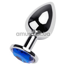 Анальная пробка с синим кристаллом Toyfa Metal 717003-6, серебряная  - Фото №1