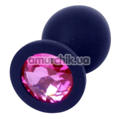 Анальна пробка із рожевим кристалом Exclusivity Jewellery Silicon Plug M, чорна - Фото №1