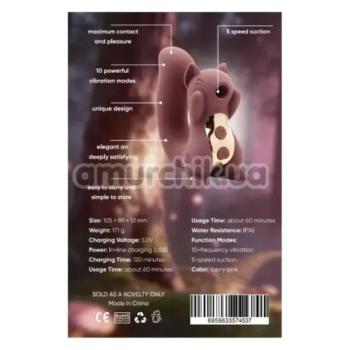 Симулятор орального сексу для жінок з вібрацією Sweet Em Velvet Lure Sneaky Squirrel, рожевий