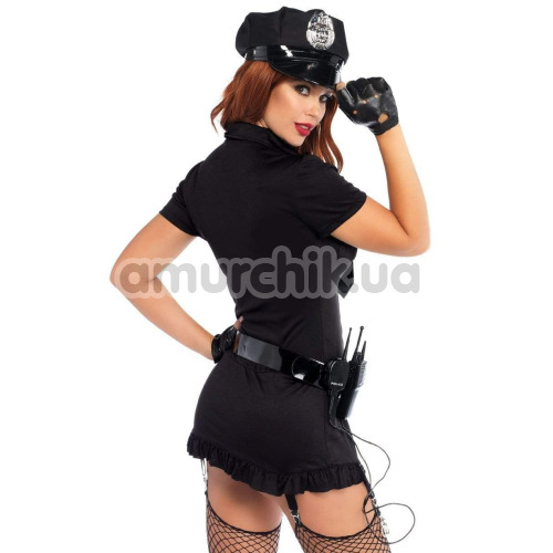 Костюм полицейской Leg Avenue Dirty Cop черный: платье + фуражка + пояс + перчатки + галстук + рация