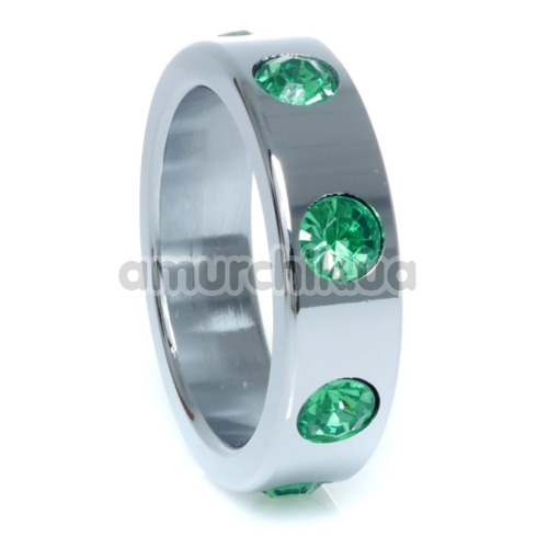 Ерекційне кільце з зеленими кристалами Boss Series Metal Ring Diamonds Large, срібне