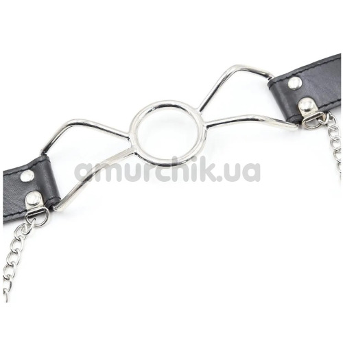 Кляп-кольцо с зажимами для сосков DS Fetish Metal Ring Gag With Nipple Clamps S, черный