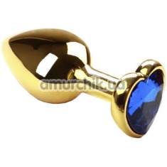 Анальная пробка с синим кристаллом SWAROVSKI Gold Heart Sapphire, золотая - Фото №1