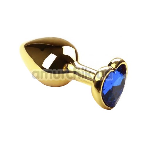 Анальная пробка с синим кристаллом SWAROVSKI Gold Heart Sapphire, золотая