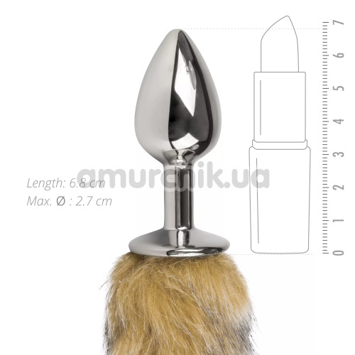 Анальная пробка с коричневым лисьим хвостиком Easy Toys Fox Tail Plug, серебряная