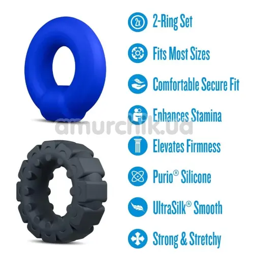 Набор из 2 эрекционных колец Performance Plus Engage 2-Ring Set, черно-синий