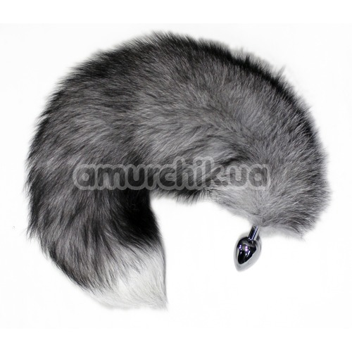 Анальная пробка с серым хвостом Grey Kitten, серебряная