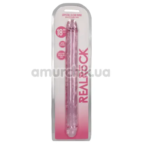 Двокінцевий фалоімітатор Realrock Crystal Clear Double Dong 18, рожевий