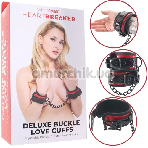 Фіксатори для рук Whipsmart Heartbreaker Deluxe Buckle Love Cuffs, чорно-червоні