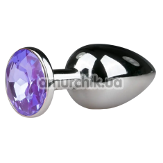 Анальна пробка з фіолетовим кристалом Loveshop Seamless Butt Plug L, срібна - Фото №1