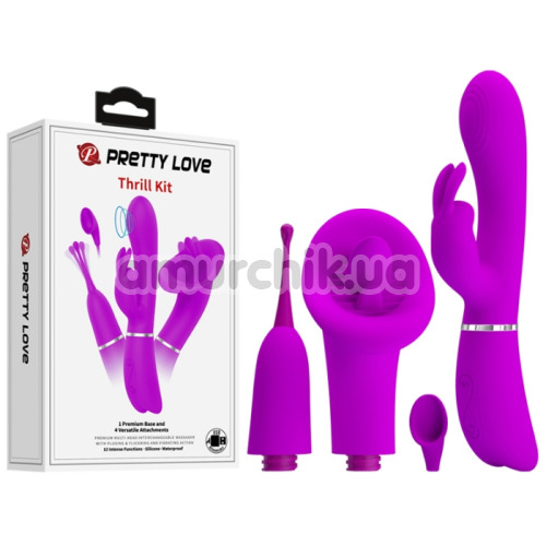 Вибратор с 4 насадками Pretty Love Thrill Kit, фиолетовый