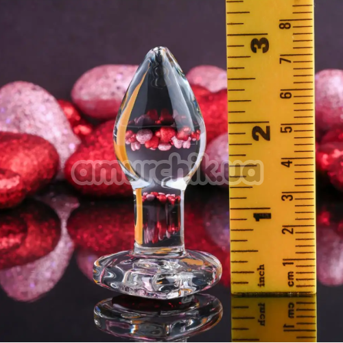 Анальная пробка с красным кристаллом Adam & Eve Red Heart Gem Glass Plug Small, прозрачная