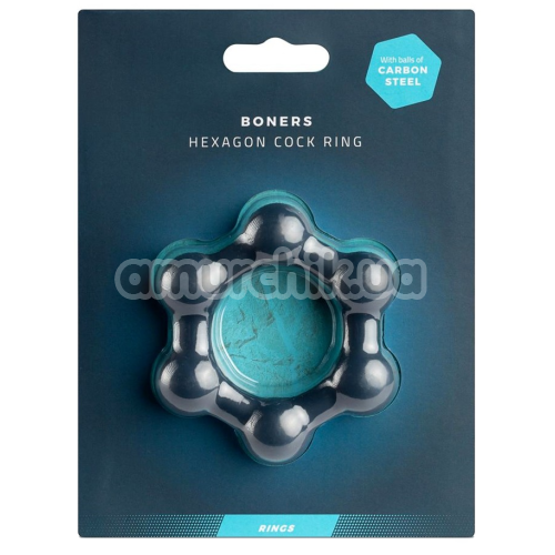 Эрекционное кольцо для члена Boners Hexagon Cock Ring, синее