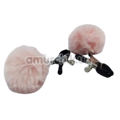 Зажимы для сосков с помпонами DS Fetish Metal Nipple Clamps, светло-розовые