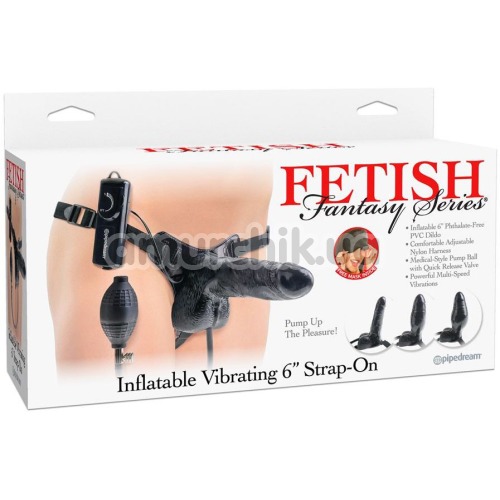 Страпон з вібрацією Fetish Fantasy Series Inflatable Vibrating 6 Strap-On, чорний