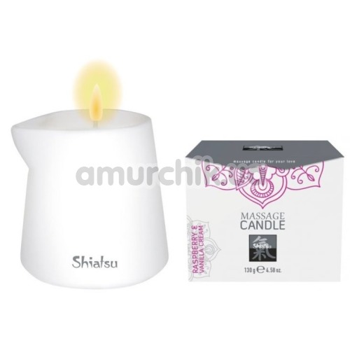 Масажна свічка Shiatsu Massage Candle Raspberry & Vanilla Cream - малина і ванільний крем, 130 мл - Фото №1