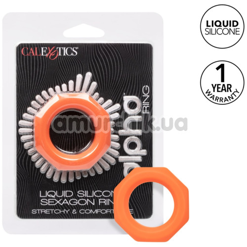 Эрекционное кольцо для члена Alpha Liquid Silicone Sexagon Ring, оранжевое