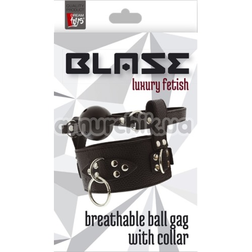 Кляп с ошейником Blaze Luxury Fetish Breathable Ball Gag With Collar, черный