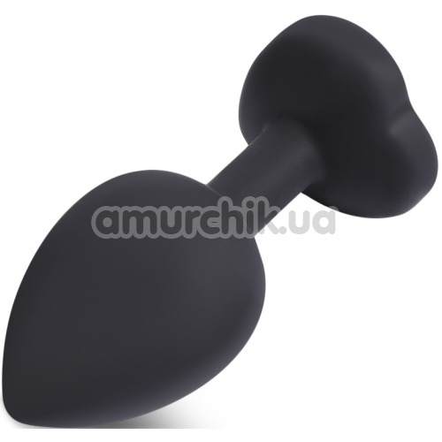 Анальна пробка з чорним кристалом Silicone Jewelled Butt Plug Heart Small, чорна