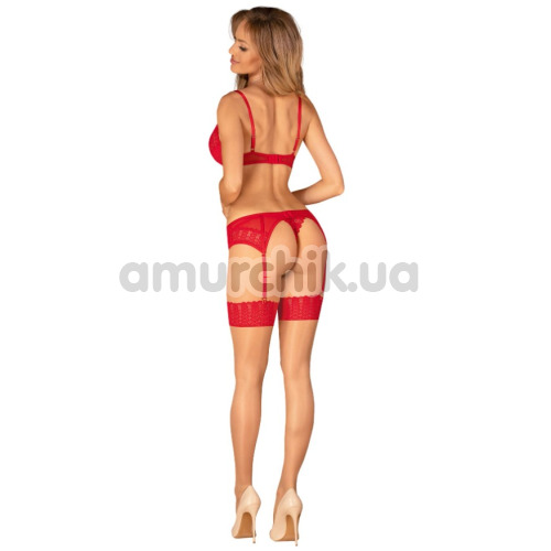 Комплект Obsessive Ingridia червоний: бюстгальтер + трусики-стрінги + пояс для панчіх