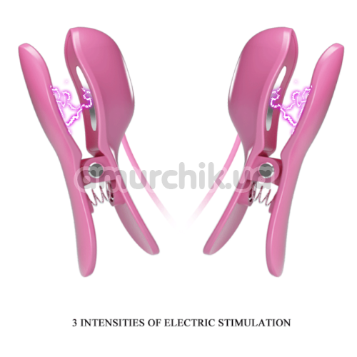 Затискачі для сосків з вібрацією та електростимуляцією Pretty Love Nipple Clips Romantic Wawe II, рожеві