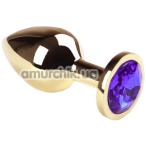 Анальная пробка с фиолетовым кристаллом SWAROVSKI Gold Purple Middle, золотая - Фото №1