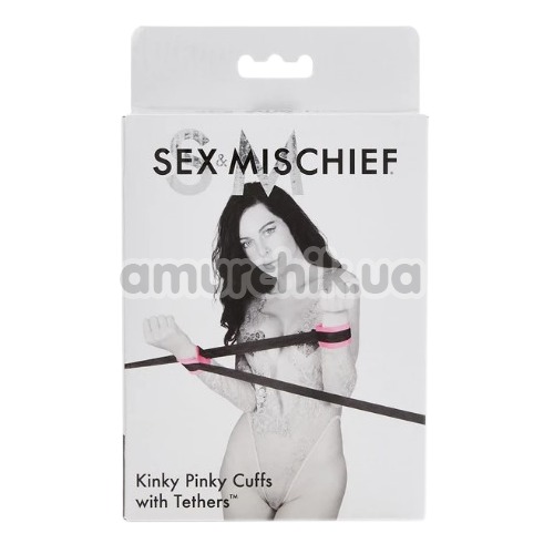 Фіксатори для рук Sex & Mischief Kinky Pinky Cuffs With Tethers, рожеві