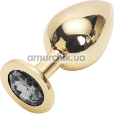 Анальная пробка с черным кристаллом SWAROVSKI Steel Jewel Plug, золотая - Фото №1
