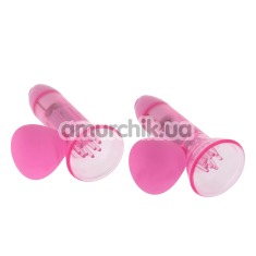 Вакуумні стимулятори для сосків з вібрацією Vibrating Nipple Pump, рожеві - Фото №1