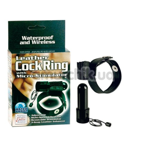 Виброкольцо Leather Cock Ring with Micro Stimulator