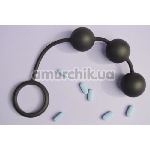 Эрекционное кольцо с анальными шариками Tom Of Finland Silicone Cock Ring with 3 Weighted Balls, черное