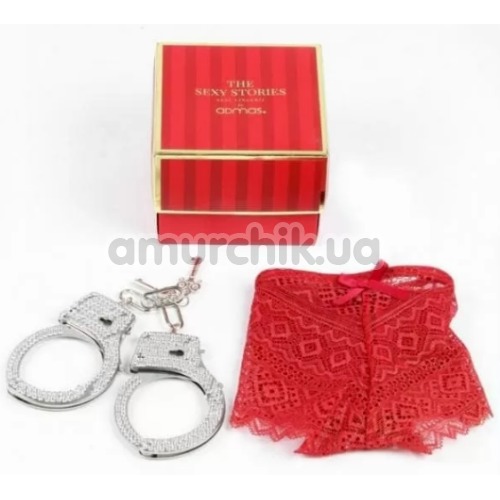Комплект Admas The Sexy Stories красный: трусики-стринги + наручники