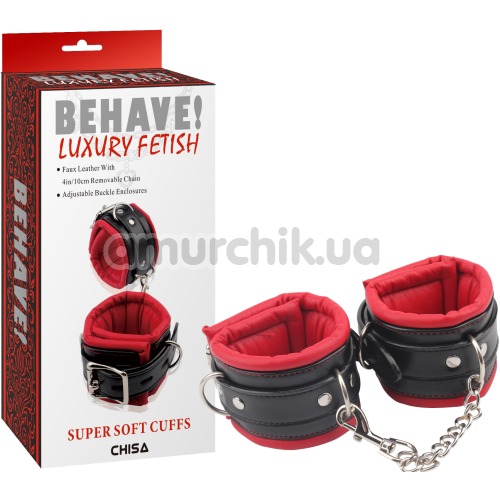 Наручники Behave! Luxury Fetish Super Soft Cuffs, чёрно-красные