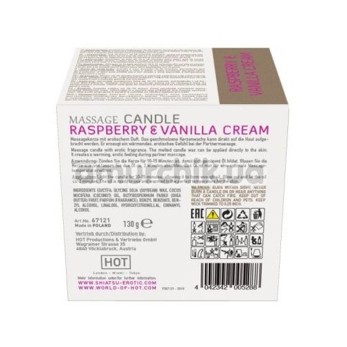 Массажная свеча Shiatsu Massage Candle Raspberry & Vanilla Cream - малина и ванильный крем, 130 мл
