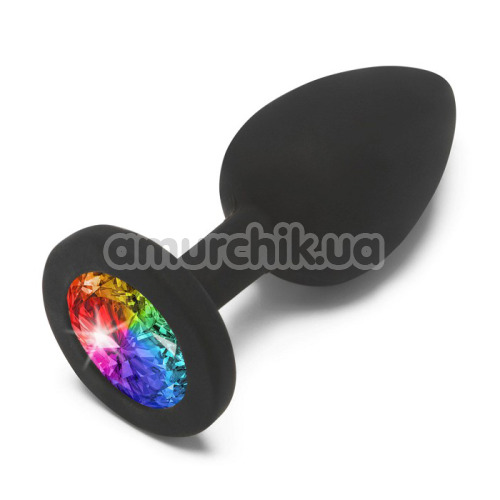 Анальная пробка с радужным кристаллом Anal Play Rainbow Booty Jewel Small, черная  - Фото №1