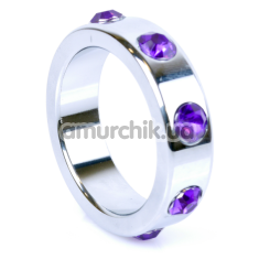 Эрекционное кольцо с фиолетовыми кристаллами Boss Series Metal Ring Diamonds Large, серебряное - Фото №1