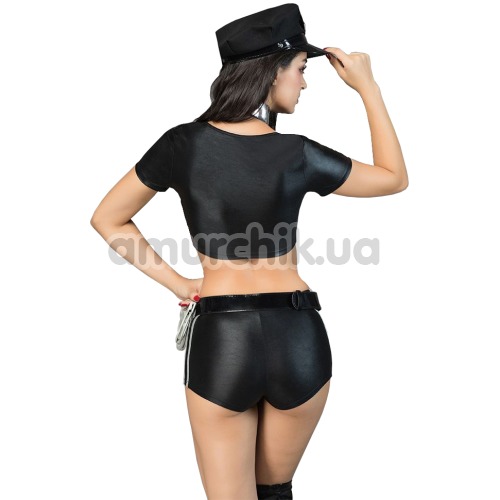 Костюм полицейской JSY Sexy Lingerie черный: топ + шорты + фуражка + галстук + наручники