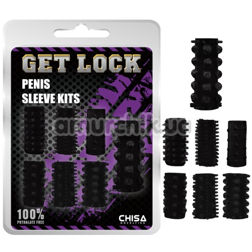 Набор из 7 насадок на пенис Get Lock Penis Sleeve Kits, чёрный